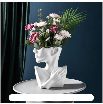Керамическая ваза для портрета белого лица в европейском стиле с половинной длиной+ искусственные цветы, украшения для дома, гостиной, стола - Цвет: style4-with flower