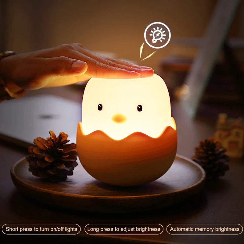 Cute Chicken Egg Night Light Bedside Creative Night Lamp LED Soft Light Touch Sensor USB Charging Tumbler Silicone Kids Gifts motion sensor night light