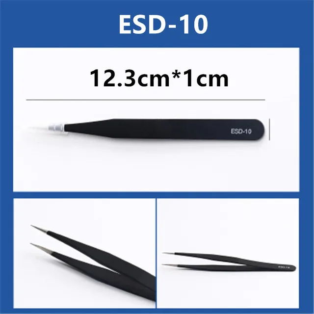 1 PCS ESD-10/11/12/13/14/15Anti-static Stainless Steel Tweezers Industrial Precision Curved Straight Tweezers Maintenance Tool