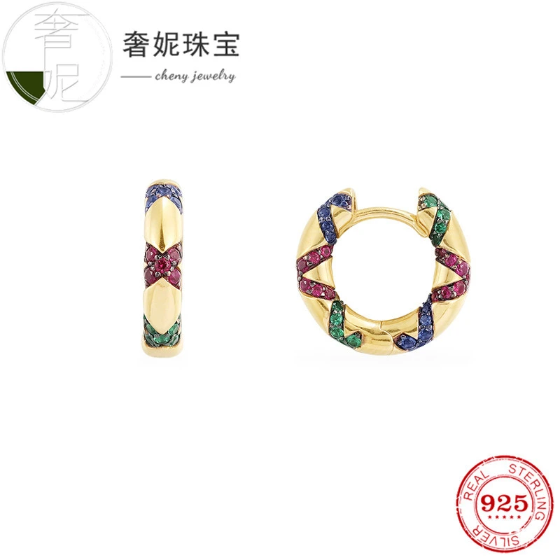

Cheny 925 Sterling silver Colorful geometric high quality small earrings women's fashion design is exquisite for winter earrings