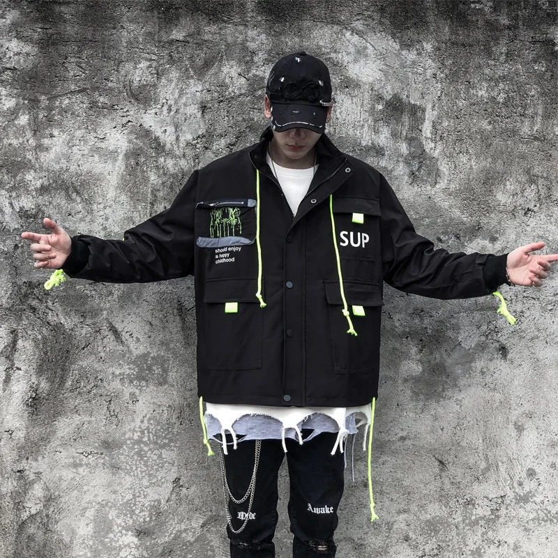 

2019 Autumn New Style Cool Street Hip Hop Loose-Fit Jacket Men's Trend Youth Printed Coat