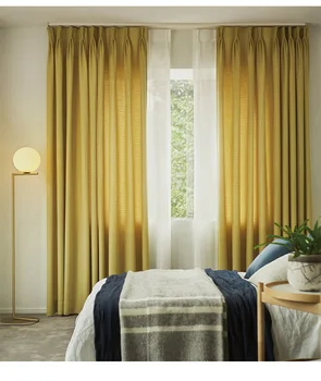 

Solid Color Cotton Curtains Shading Full Light-Shielding Light Luxury Nordic Modern Minimalist curtains for Living Room Bedroom