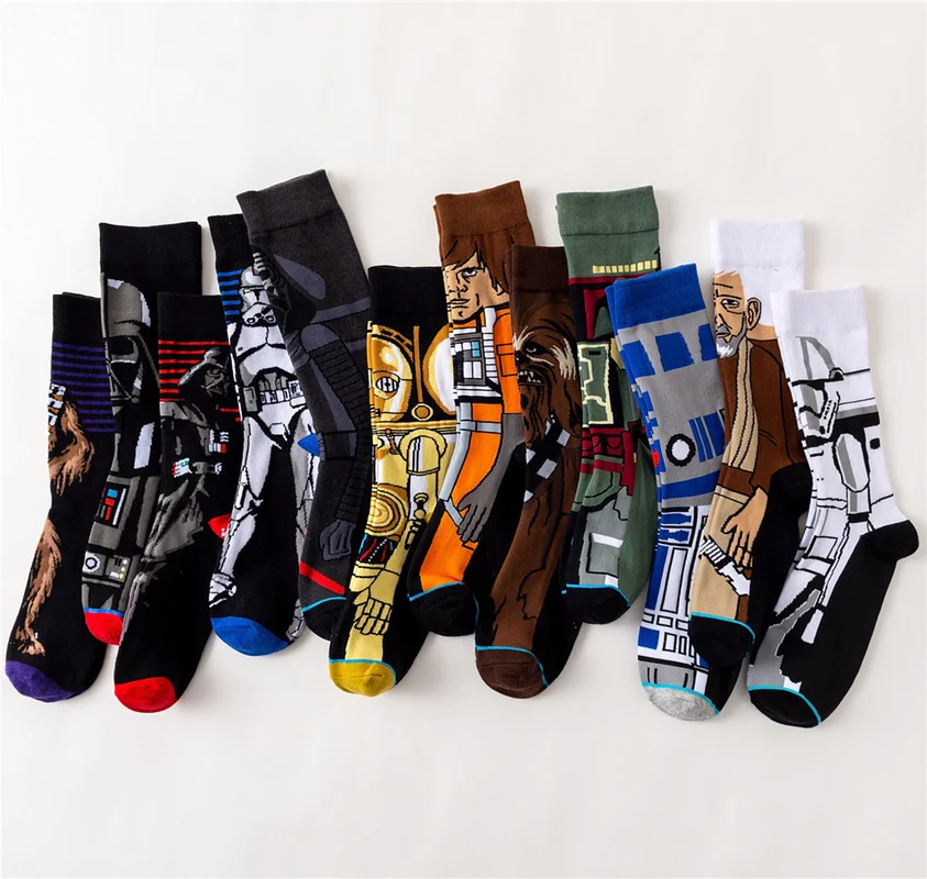 Мужские носки, Звездные войны, мастера джедая, йода, C-3PO, Мультяшные, унисекс, длинные носки, забавные, косплей, 3D, стерео стиль, носки для мужчин, подарочные носки