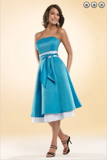 

free shipping dinner dress 2016 New fashion Party Gown brides maid dress formales short blue Bridesmaid Dresses Removable belt