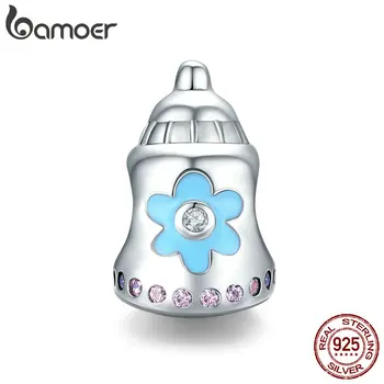 

bamoer 925 Sterling Silver Baby Cute Enamel Baby's Bottle Charm for Original Bracelet Silver 925 Jewelry Accessories SCC1540