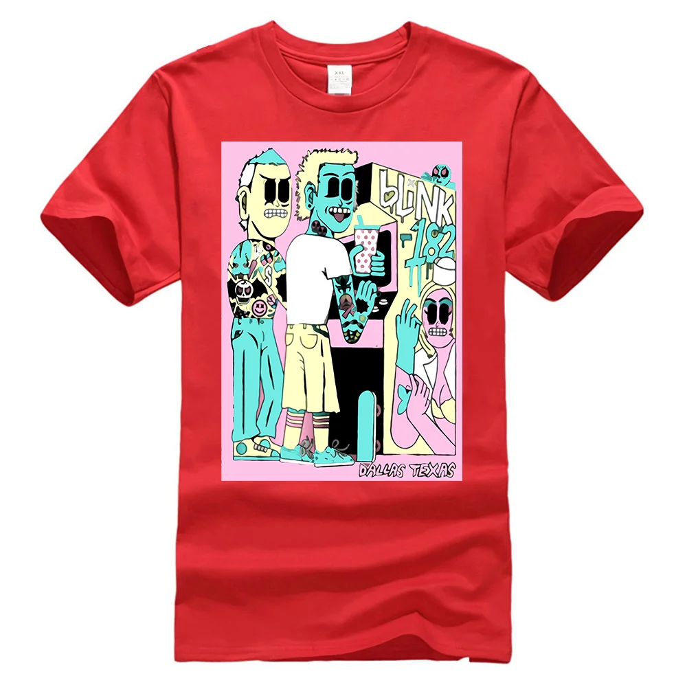 Красный Blink 182 Tour Dallas Texas 2 августа Футболка стильная круглая футболка - Цвет: Красный
