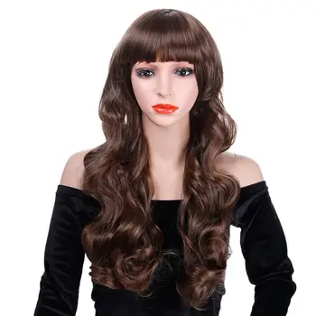 

LUPU 26 Inches Black Brown Long Wave Wigs With Bangs Synthetic Wigs For Women High Temperture Fiber Natural Fake Hair