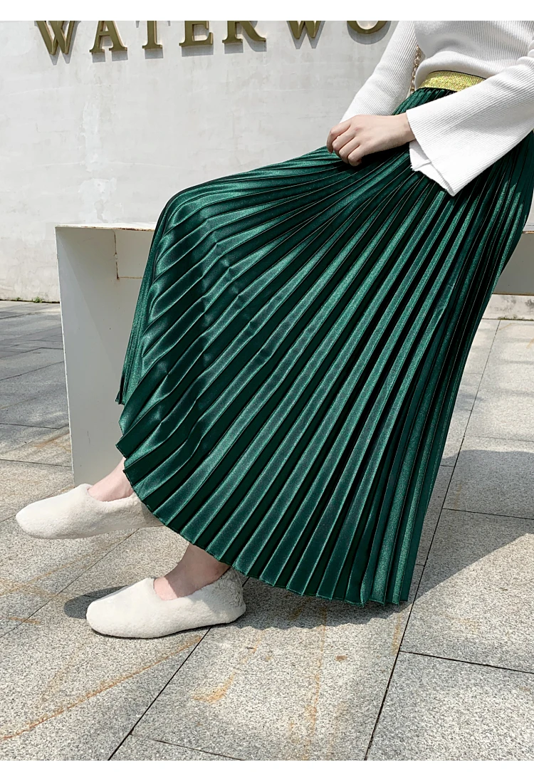 Beiyingni Skirt Korean Vintage Classic Temperament Casual Pleated Skirts Womens High Waist Fashion Autumn Pleuche Soft Midi Saia