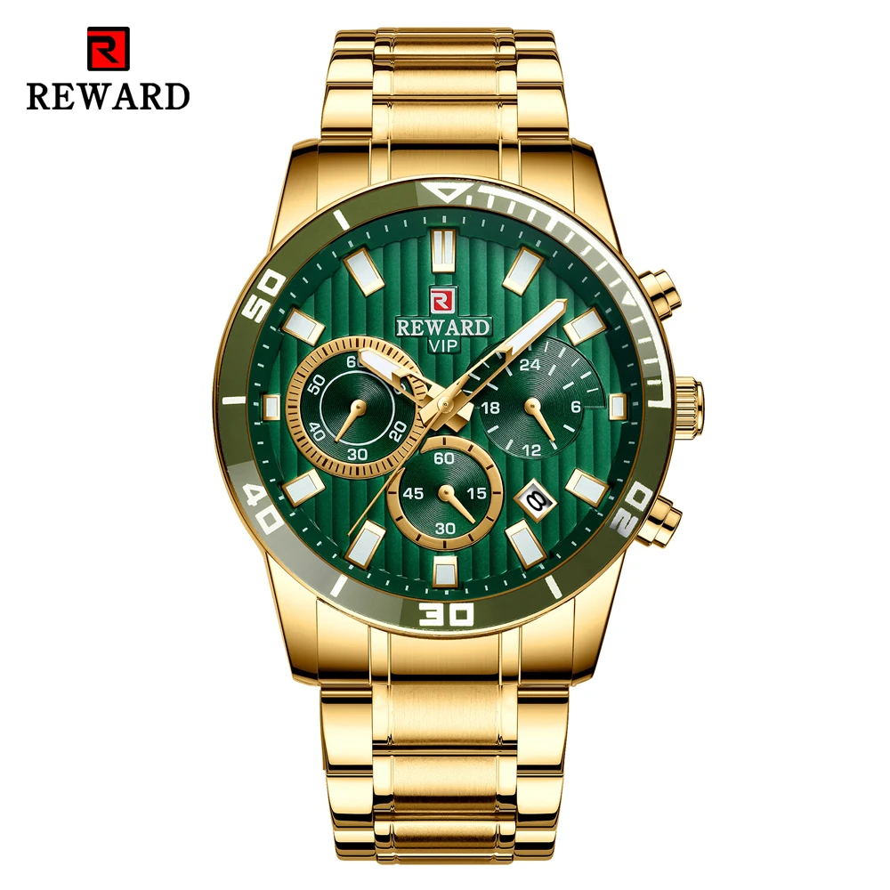 Награда люксовый бренд мужские спортивные часы золотые полностью Стальные кварцевые часы мужские бизнес хронограф Analgue наручные часы мужские золотые часы - Цвет: Golden