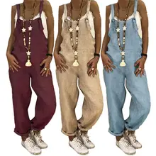 

Hot Sales!!! Women Casual Solid Color Sleeveless Adjustable Straps Loose Jumpsuit Bib Overall