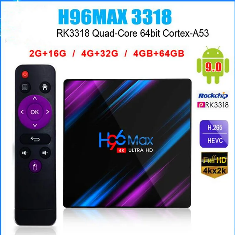 H96 MAX 4K медиаплеер Android 9 0 Smart TV Box RK3318 четырехъядерный телеприставка Поддержка 3D HDMI