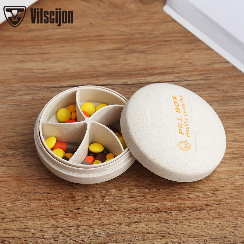 

Circular Pill Box Portable 5 Grids Medicine Case Travel Home Pills Drugs Container Mini Fashionable Secret Stash Vilscijon 8004