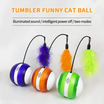 

Interactive Automatic Rolling Ball Toys for Cats USB Rechargeable Electric LED Glow Laser Ball Toy with Feather Cat Teasing Toy