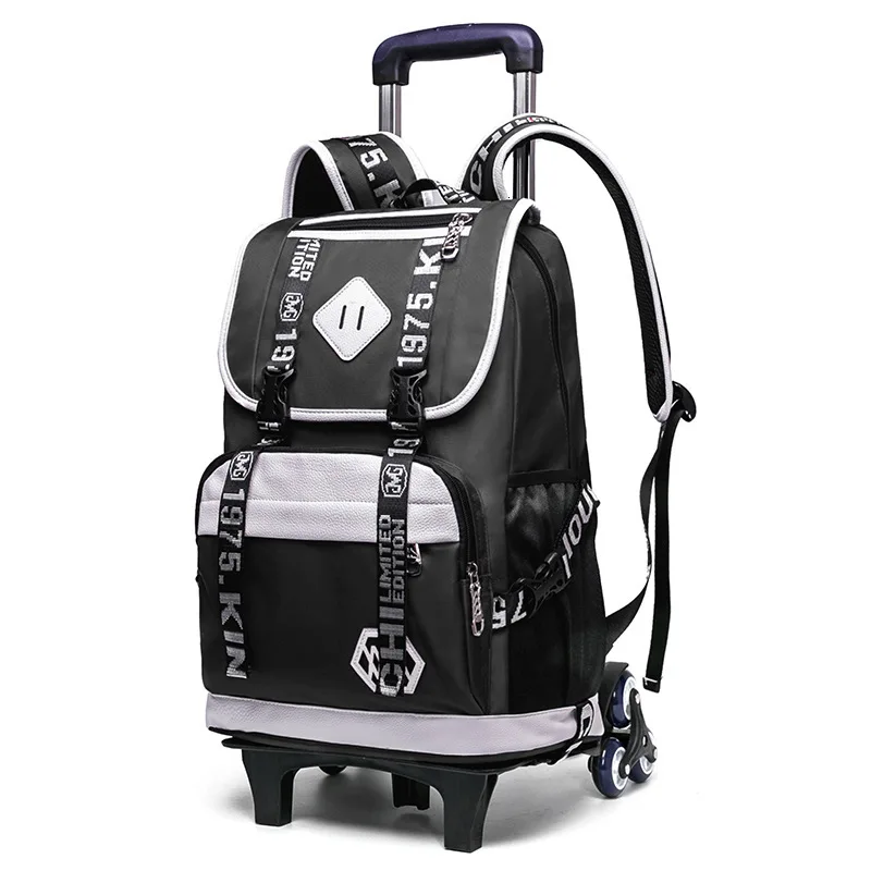 Boys Wheels Children Trolley Backpacks 2/6 Schoolbag Kids School Bags Luggage Bag grils Wheels Backpack travel Rolling Backpack - Color: 6 wheels black