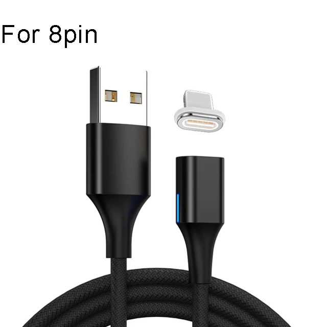 black for 8pin Светодиодный светильник 5A Магнитный Usb кабель для зарядки Micro Usb шнур для Xiaomi A3 A2 huawei P30 mate 20 Pro Usbc Cabos Usb Type C кабель - Цвет: black for 8pin