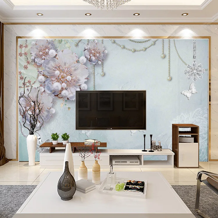 

Customizable Large Mural TV Backdrop Wallpaper Diamond Jewelry Flower Figure Simple European Style Living Room Seamless Wall Clo