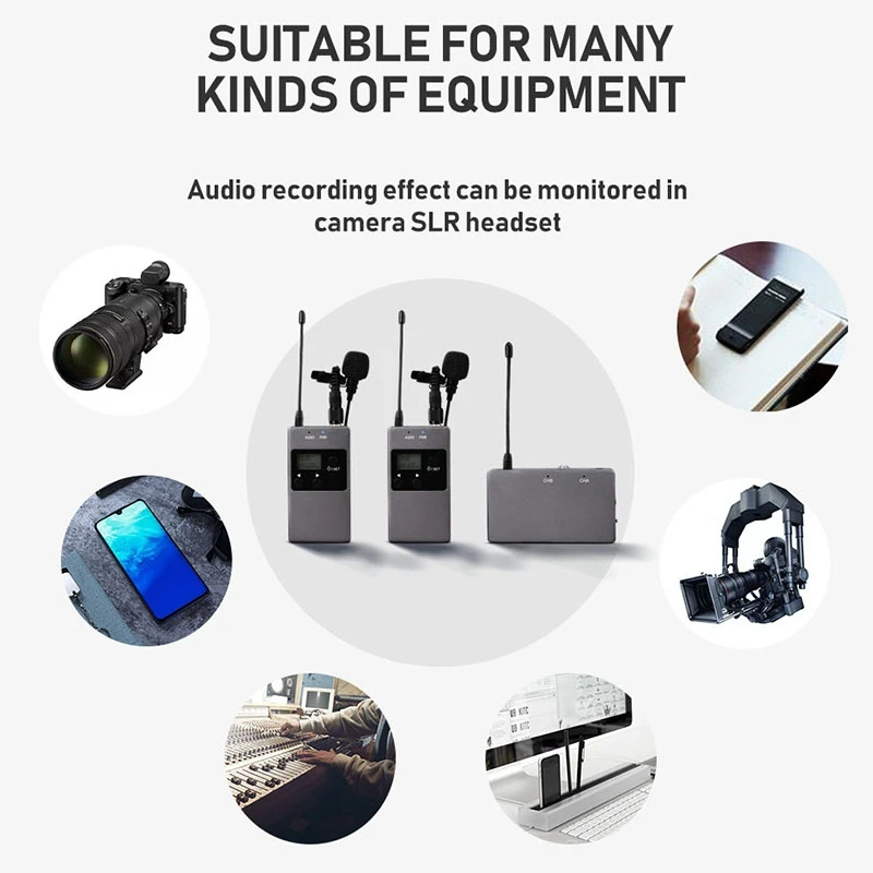 NEW-KW-M01 50-Channel UHF Professional Chargable Dual Wireless Lavalier Microphone System for Canon 5DII/5DIII,6D,Camcorder& Sm