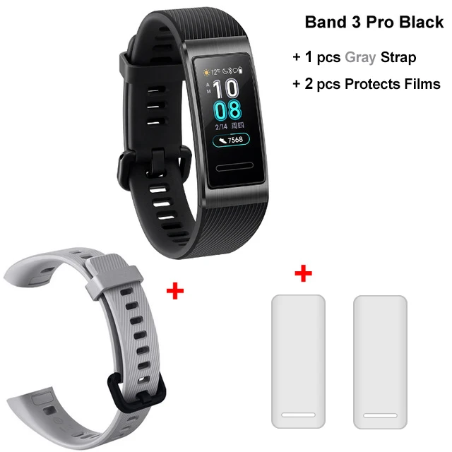 huawei Band 3 Pro gps смарт-браслет металлический Amoled 0,95 'полный цвет сенсорный экран для сердечного ритма сенсор плавание ход сна Браслет - Цвет: Films n Gray Strap