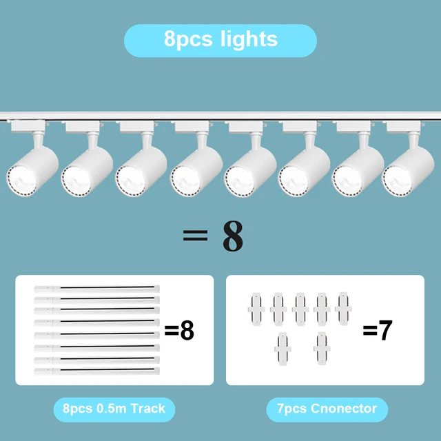 Set Ceiling Led Track Light Spotlights COB Track Lighting Wall Rail Spot Lights System 20/30/40W Clothing Shop Home Lamp 220V 8PCS White Body-Set