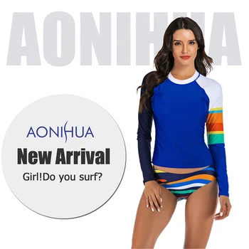 

Women rashguard Sunshade UV Protection Swimwear Long Sleeve Two Piece Swimsuit Beach Surfing Diving Bathing Suit
