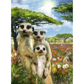 

New-5D Diy Diamond Painting Full Round Drill "Meerkat Family" 3D Embroidery Cross Stitch Gift Home Deco