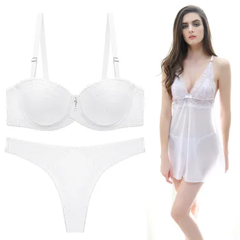 

Sexy Thong Lace Push Up Bra Set Lingerie Women Underwear Sets Deep V Gather Intimates Plus Size Lace Green Bra Brief Sets