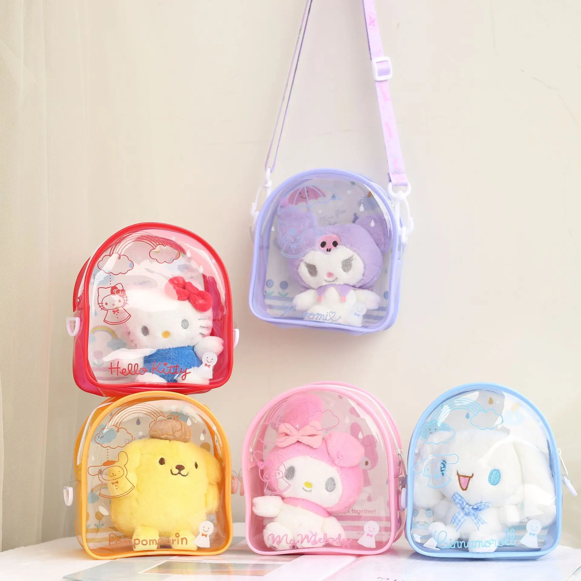 Kawaii Sanriod аниме периферийный плащ-рюкзак серия Mymelody Kuromi Kitty Cinnamoroll Pvc болевая сумка