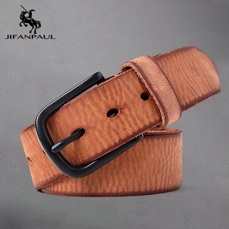 

JIFANPAUL New men's belt alloy pin buckle leather belt head layer cowhide frosted belt high-end cowhide belt for men