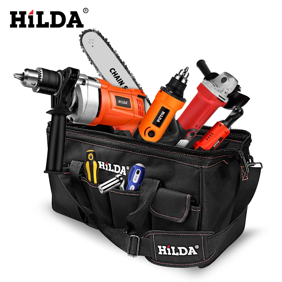 HILDA Tool Kit Bag Waterproof Men canvas tool bag  Electrician Bag Hardware Large Capacity Bag Travel Bags Size 12 14 16Inch plumbers tool bag