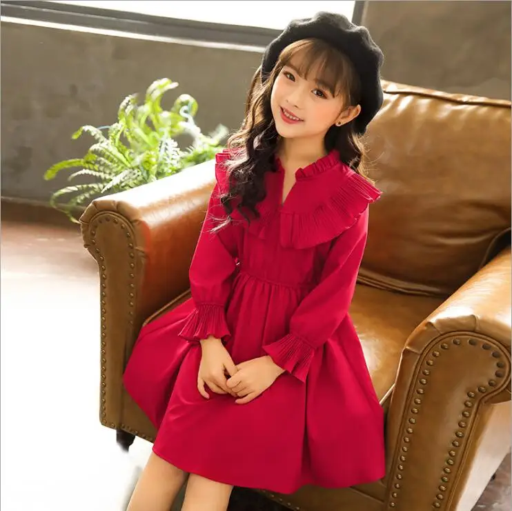 

4-14y girl dress 2019 fall kids Long sleeve dresses fashion high-grade children princess dress sweet little girls dresses