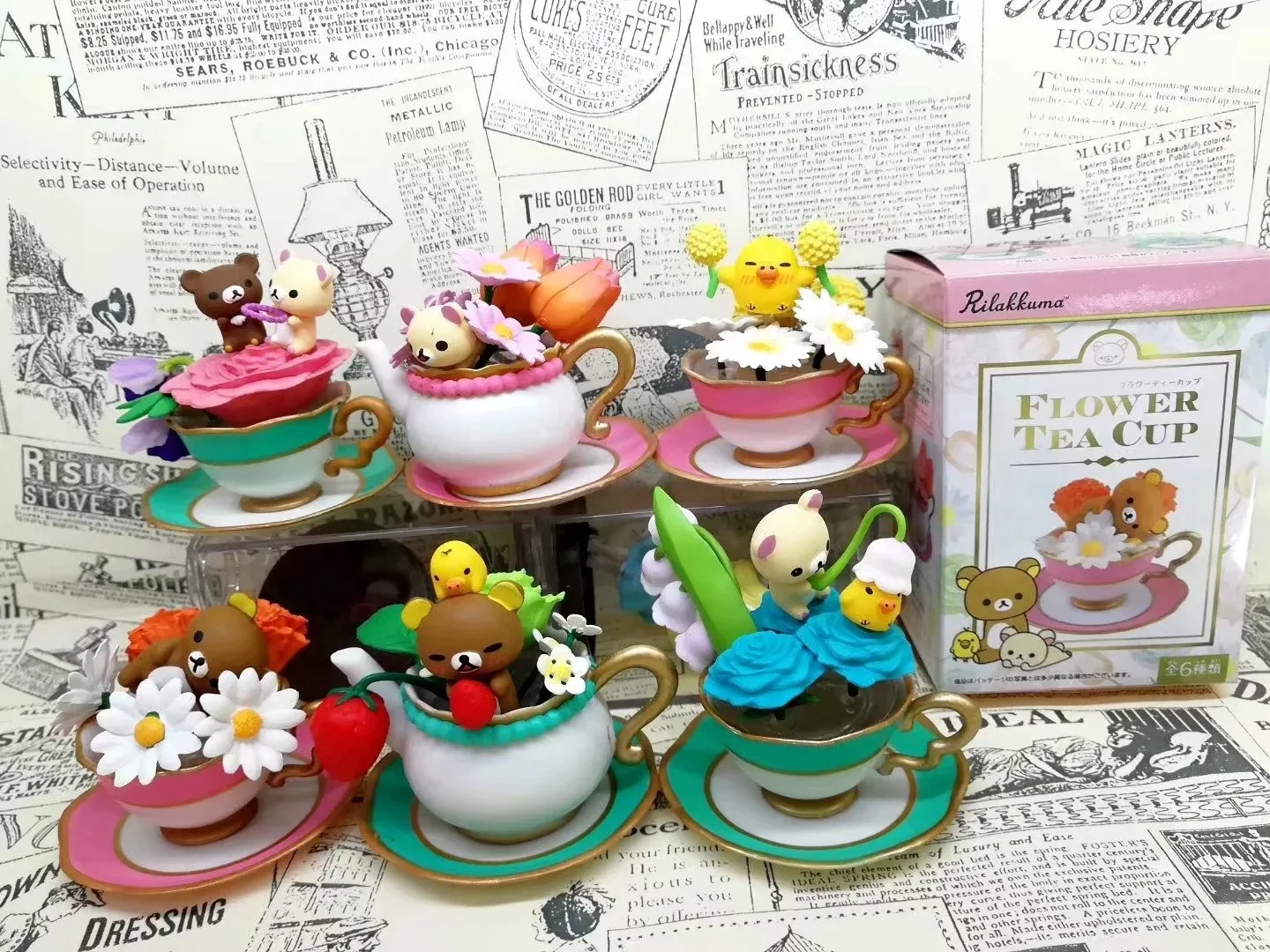 

6-Flower in a Teacup Easily Bear Tea Set Creative Easily Bear Series Desktop Ornaments Capsule Toy Doll
