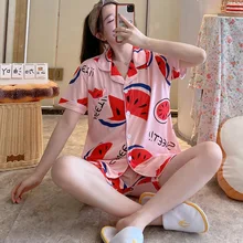 Short-sleeved Shorts Cardigan Pajamas Women Casual Home Wear Pajama Set Women