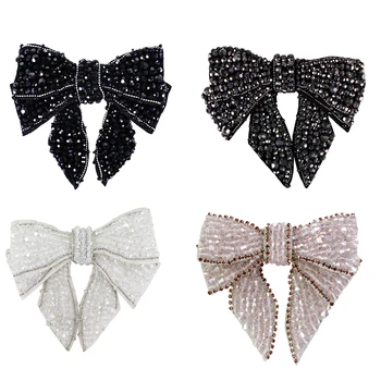 

Beaded Crystal Bow Tie Patches for Hat Shoes Hair Pin Decoration Handmade Sew on 5 pieces