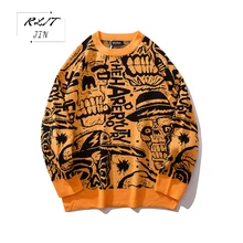 ^#Cheap RLJT.JIN Harajuku Loose Fitting Men Sweaters Strange Patterns Fashion Mens Pullovers High Quality Skull Hiphop Style Men Sweater ^#Cheap RLJT.JIN Harajuku Loose Fitting Men Sweaters Strange Patterns Fashion Mens Pullovers High Quality Skull Hiphop Style Men Sweater