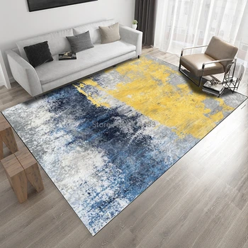 

Abstract Oil Painting Pattern Carpets Living Room Coffee Table Non-Slip Floor Mat Modern Yellow Blue Bedroom Bedside Area Rugs