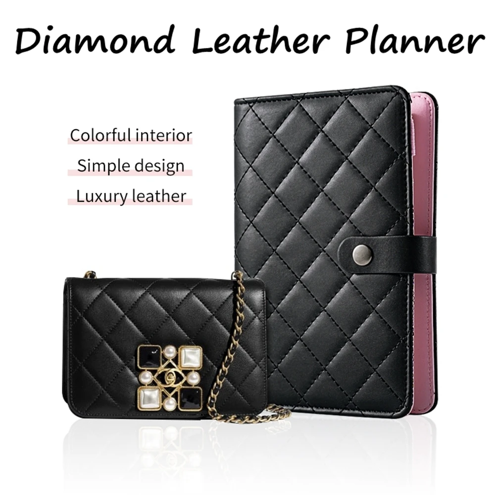Planejador Acolchoado Preto de Folhas Soltas de Couro pu Ring Binder Journal Material de Escritório Moda Luxuosa Sair do Estilo a6 a5