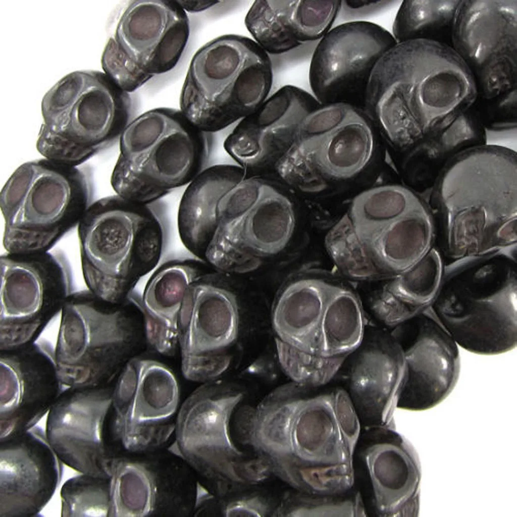 Lot Of 30pcs Spacer Pearl Skull Carved Halloween Jewelry Making - Black