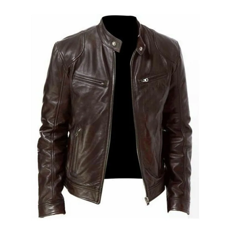 Мотоциклетная куртка, Мужская трендовая уличная куртка, защитный воротничок, водонепроницаемый, из искусственной кожи, приталенная куртка, Осень-зима, пальто в стиле хип-хоп