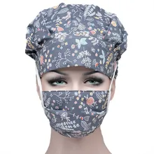  Women Scrubs Caps Sets Flower Cartoon Printed Cotton Sweatband Hats Bouffant Cap Anti-dust Washable Working Hats Accessories 