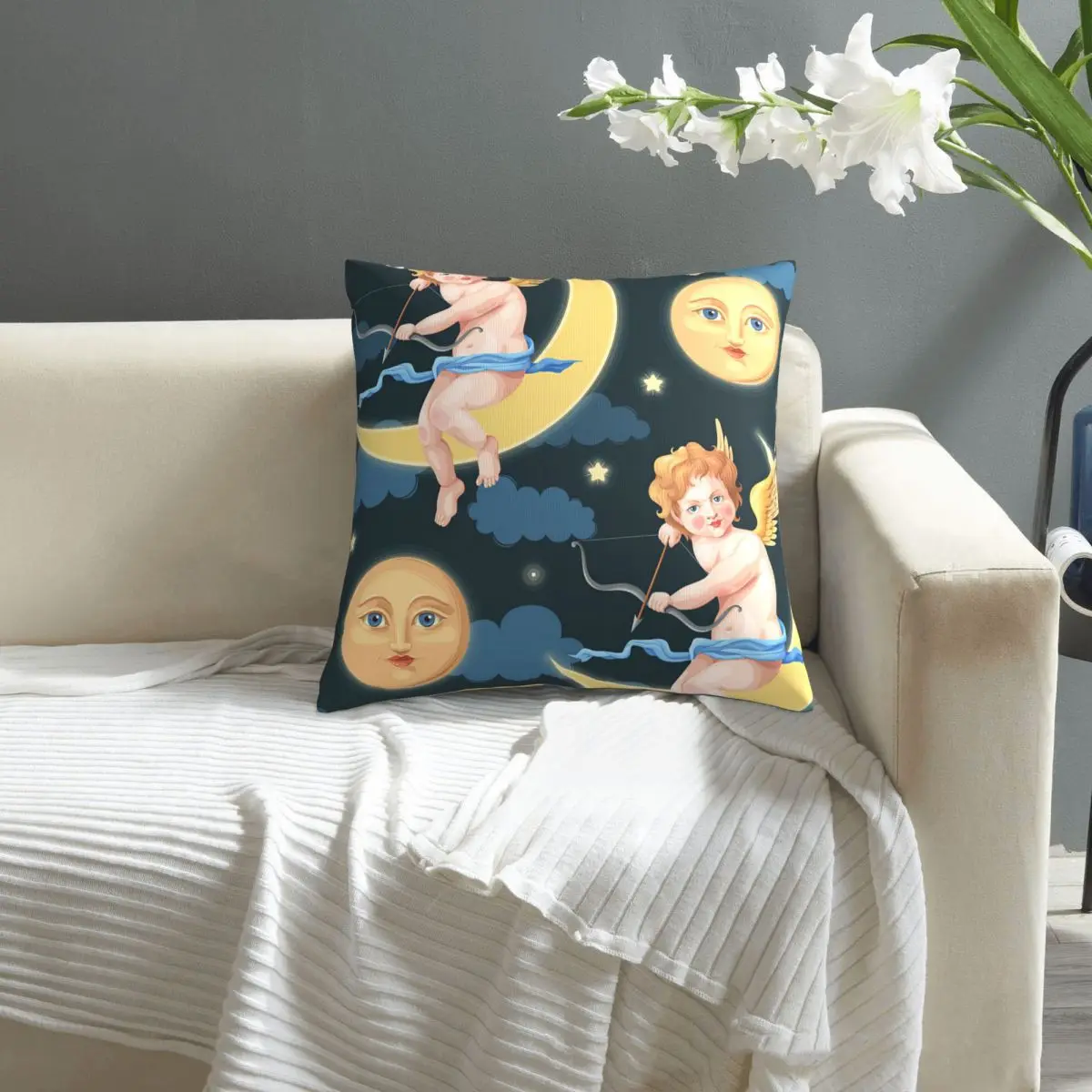 

Valentines Day Seamless Pattern With Cupid And Moon pillowcase printed cushion cover sofa waist pillow pillow cover