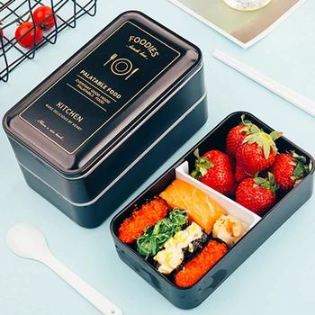 

Portable Rectangular Lunch Box Double Plastic Health Material Bento Box 1200ml Microwave Tableware Food Storage Container Lunch