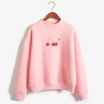 

New Harajuku Hoodies Korean Fashion cherry Printed cute Kawaii Sweatshirt Kpop Befree Pink sweatshirt moletom feminino ropa