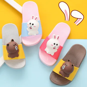 

New Cartoon Bear Kids Indoor Slippers Toddler Boys Girls Summer Home Flip Flop Baby Bedroom Shoes Children Beach Wear Sandals