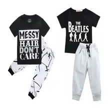 Г. Модный летний пляжный костюм для маленьких детей, черная футболка с короткими рукавами и надписью топы, белые штаны, комплект одежды, мягкая хлопковая одежда