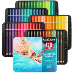 KALOUR Juego de lápices de colores solubles en agua, paquete de caja de hierro de alta calidad para escribir o dibujar, juego de pintura de plomo de colores, 72/120 piezas