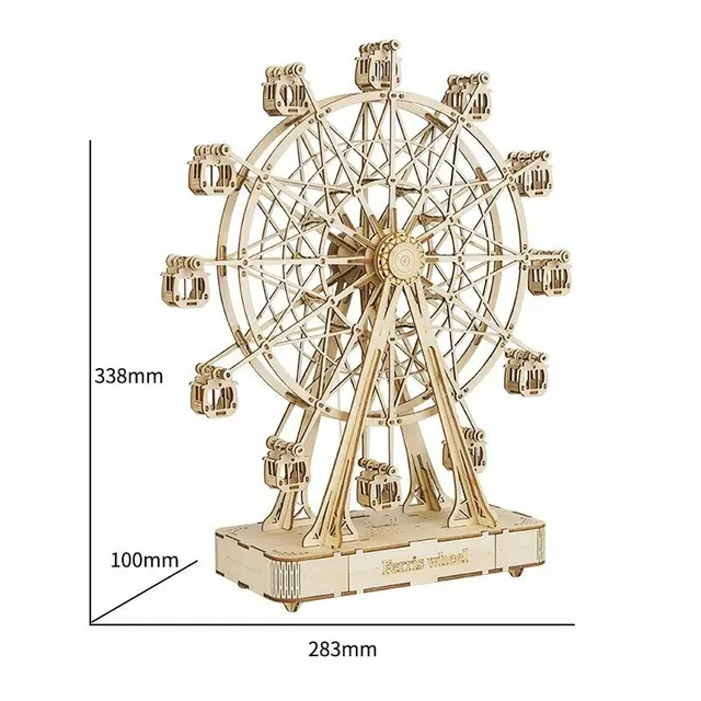 Robotime DIY Rotatable 3d Wooden Puzzle Music Box Ferris Wheel For Gifts 3