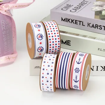 

1” Printed Grosgrain Ribbon Sea Anchor 25mm 1Inch 100Yards For Cake Home Decorative Gift Box Packing Crafts 100% Polyester Tape