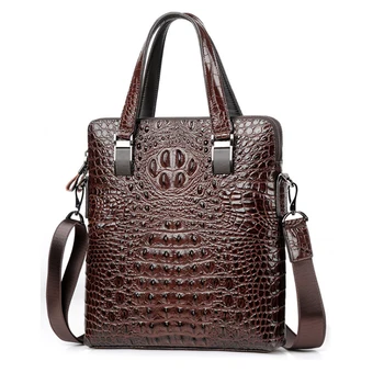

Crocodile pattern men's handbag shoulder messenger bag vertical leather totes bag business briefcase men's bag casual hand bag
