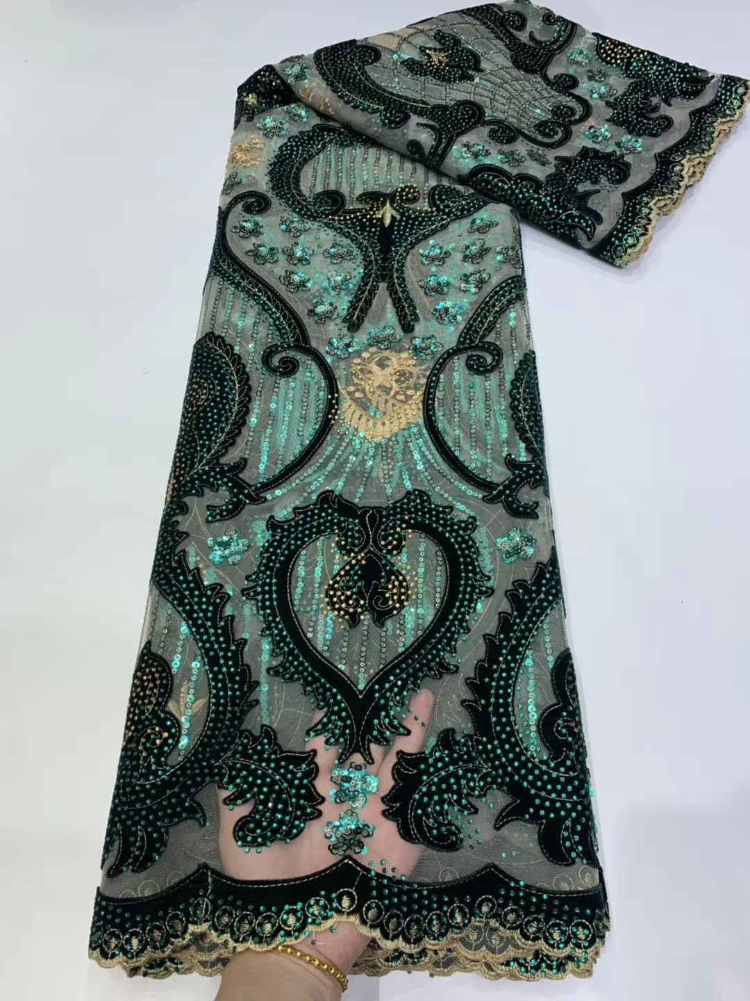 Нигерийская кружевная ткань 2020 Высококачественная бархатная с блестками Тюль