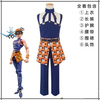 

Hight Quality Anime JoJo's Bizarre Adventure Narancia Ghirga Man Cosplay Costume Top Pants Skirt Belt Kerchief Wristlet